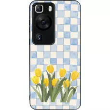 Huawei P60 Case Hülle - Silikon schwarz Blue vichy tulips Spring 2026