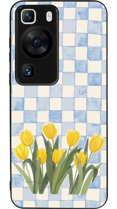 Coque Huawei P60 - Silicone rigide noir Blue vichy tulips Spring 2026