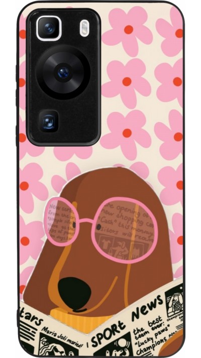Coque Huawei P60 - Silicone rigide noir Dog with newspaper Spring 2026