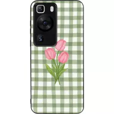 Huawei P60 Case Hülle - Silikon schwarz Green vichy tulips Spring 2026