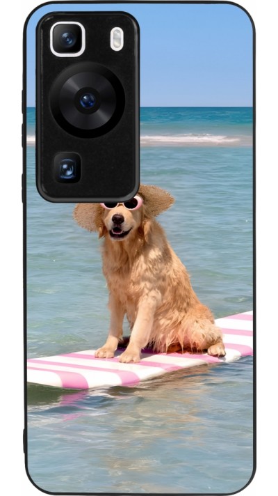 Coque Huawei P60 - Silicone rigide noir Summer Dog on Paddle