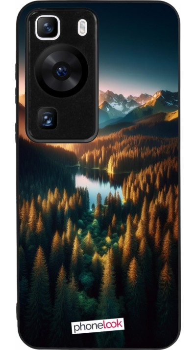 Coque Huawei P60 - Silicone rigide noir Sunset Forest Lake