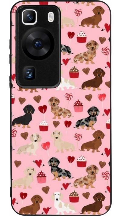 Huawei P60 Case Hülle - Silikon schwarz Valentine 2024 puppy love