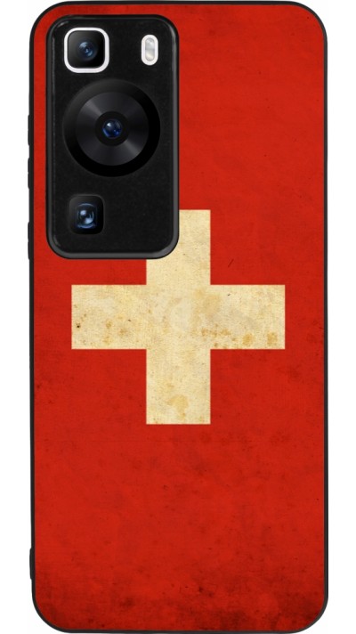 Coque Huawei P60 - Silicone rigide noir Vintage Flag SWISS
