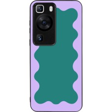 Huawei P60 Case Hülle - Silikon schwarz Wavy Rectangle Green Purple