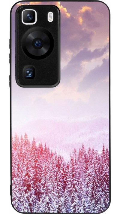 Coque Huawei P60 - Silicone rigide noir Winter 22 Pink Forest
