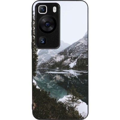 Huawei P60 Case Hülle - Silikon schwarz Winter 22 snowy mountain and lake