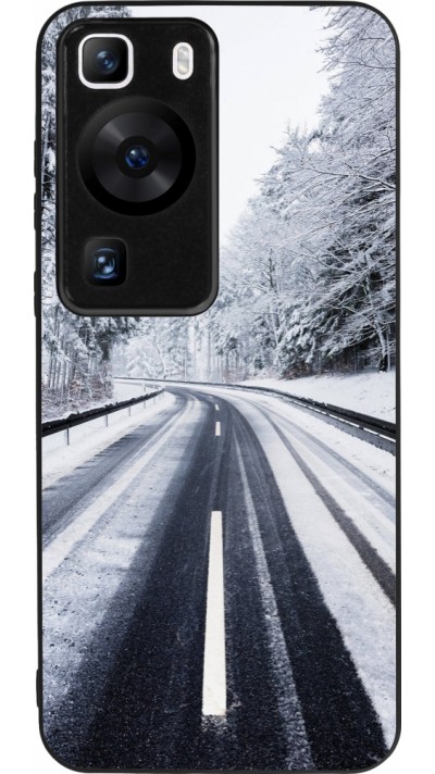 Coque Huawei P60 - Silicone rigide noir Winter 22 Snowy Road