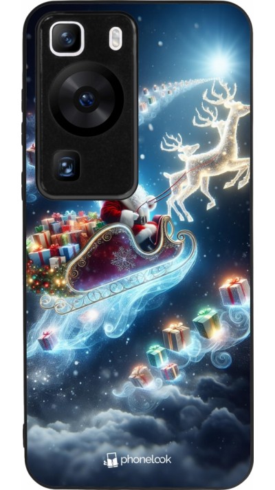 Coque Huawei P60 - Silicone rigide noir Noël 2023 Père Noël enchanté