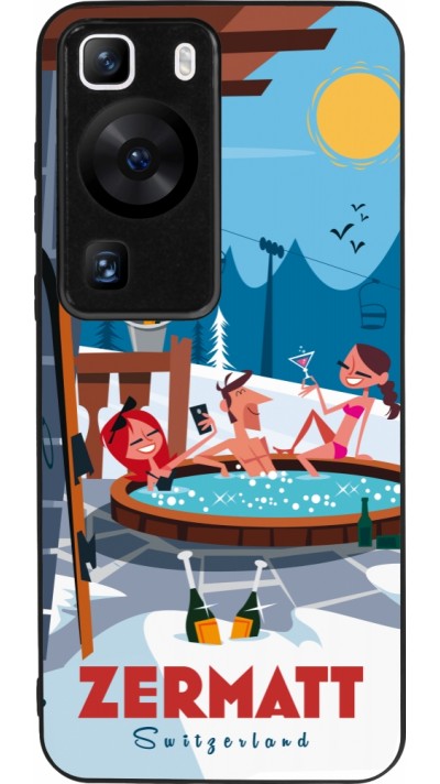 Coque Huawei P60 - Silicone rigide noir Zermatt Mountain Jacuzzi