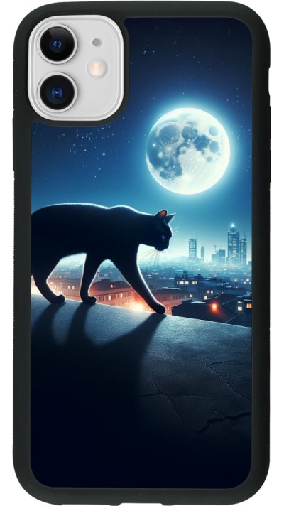 iPhone 11 Case Hülle - Silikon schwarz Schwarze Katze unter dem Vollmond