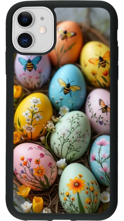 iPhone 11 Case Hülle - Silikon schwarz Easter 2026 Eggs with bees