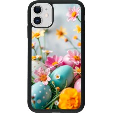 iPhone 11 Case Hülle - Silikon schwarz Easter 2026 Eggs with flowers