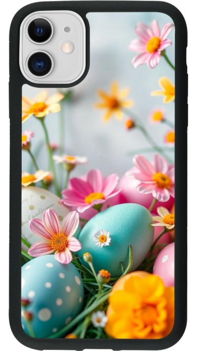 iPhone 11 Case Hülle - Silikon schwarz Easter 2026 Eggs with flowers