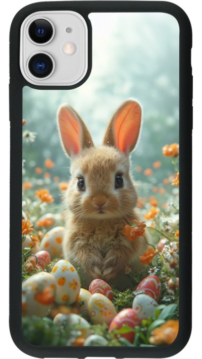 iPhone 11 Case Hülle - Silikon schwarz Easter 2026 Rabbit in the garden