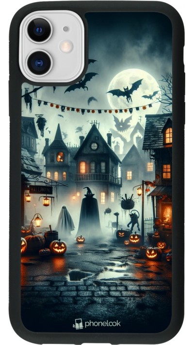 iPhone 11 Case Hülle - Silikon schwarz Halloween Spukstadt