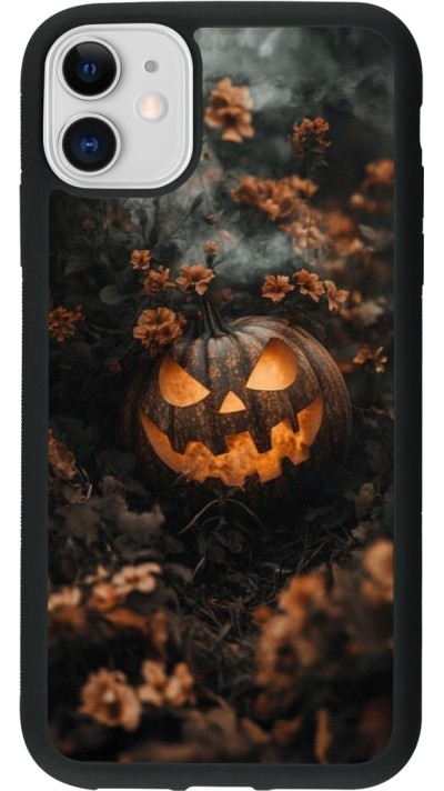 iPhone 11 Case Hülle - Silikon schwarz Halloween 2025 Pumpkin with flowers