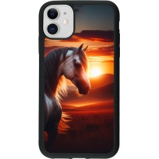 iPhone 11 Case Hülle - Silikon schwarz Majestätischer Sonnenuntergang Pferd