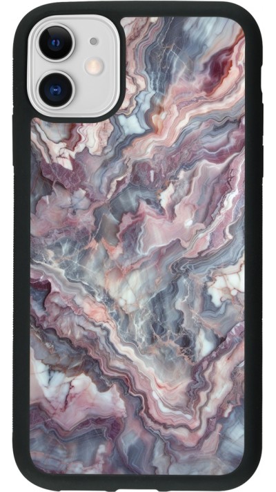 iPhone 11 Case Hülle - Silikon schwarz Violetter silberner Marmor