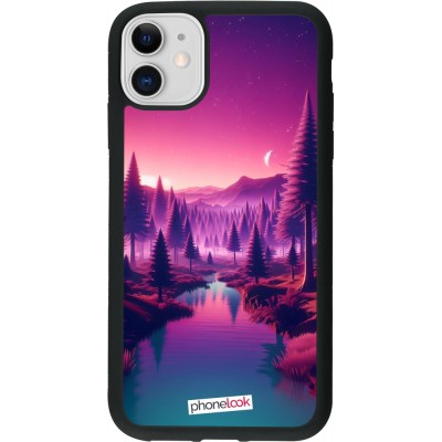 iPhone 11 Case Hülle - Silikon schwarz Lila-rosa Landschaft