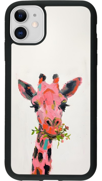 iPhone 11 Case Hülle - Silikon schwarz Pink Girafe Paint