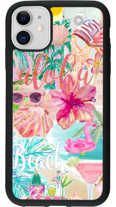 iPhone 11 Case Hülle - Silikon schwarz Preppy Collage Aloha