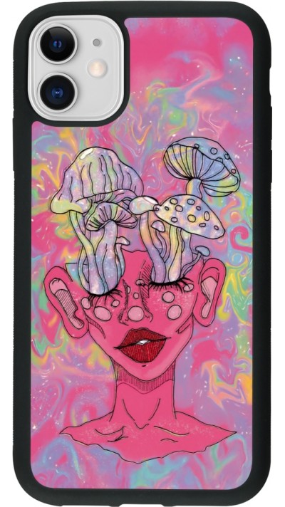 iPhone 11 Case Hülle - Silikon schwarz Psychedelic pink mushroom