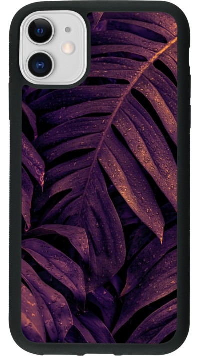 iPhone 11 Case Hülle - Silikon schwarz Purple Light Leaves