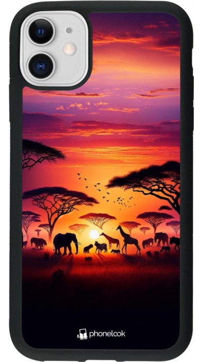 iPhone 11 Case Hülle - Silikon schwarz Safari Sonnenuntergang Wildtiere