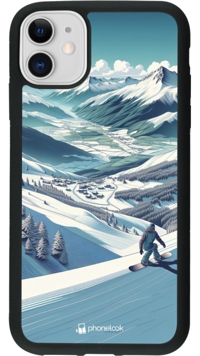 iPhone 11 Case Hülle - Silikon schwarz Snowboarder Berg