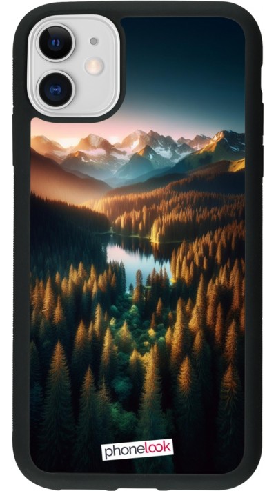 iPhone 11 Case Hülle - Silikon schwarz Sonnenuntergang Waldsee