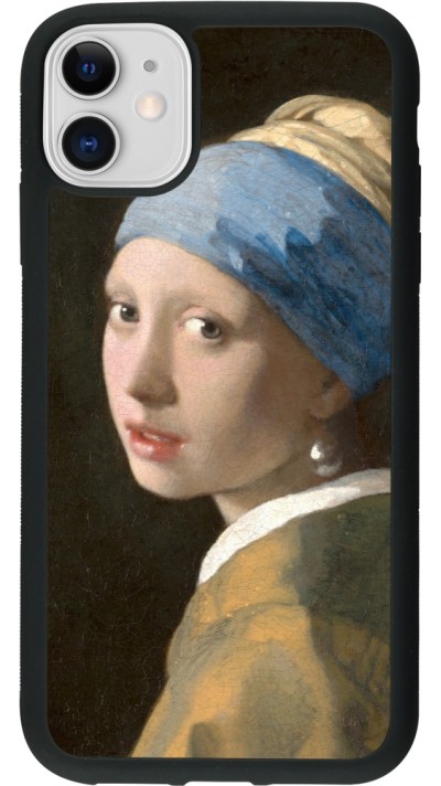 Coque iPhone 11 - Silicone rigide noir Tableau art - La Jeune fille à la perle - Johannes Vermeer
