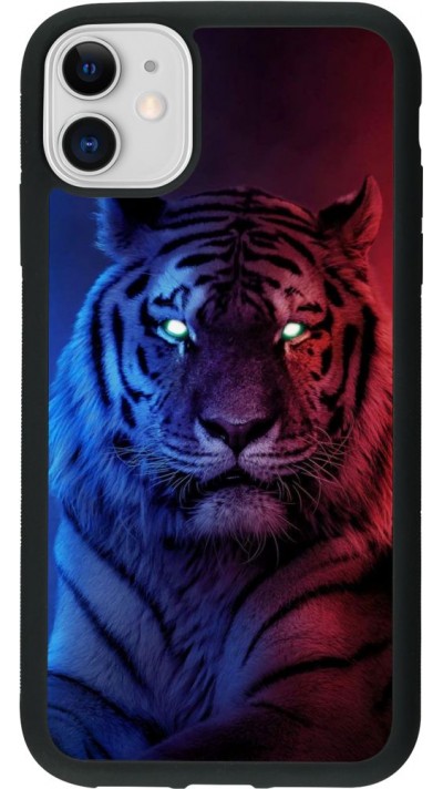 Coque iPhone 11 - Silicone rigide noir Tiger Blue Red