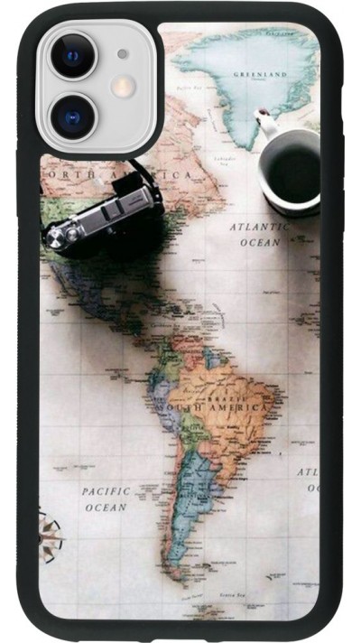 Coque iPhone 11 - Silicone rigide noir Travel 01