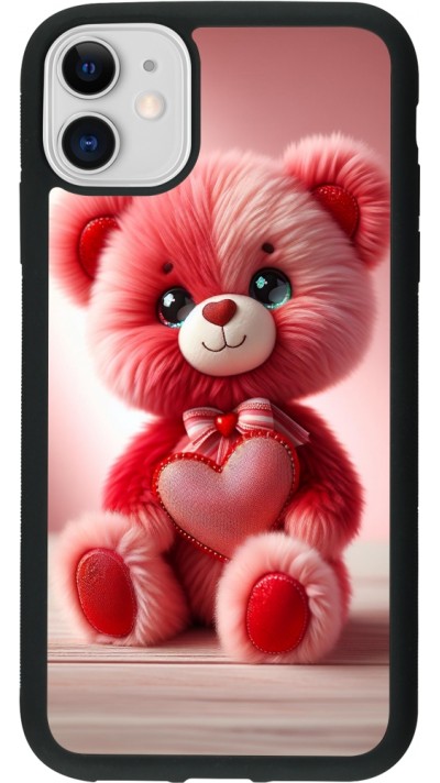 iPhone 11 Case Hülle - Silikon schwarz Valentin 2024 Rosaroter Teddybär