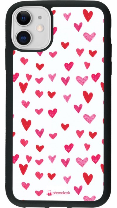 Coque iPhone 11 - Silicone rigide noir Valentine 2022 Many pink hearts