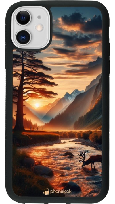 iPhone 11 Case Hülle - Silikon schwarz Tal Sonnenuntergang Hirsch Baum