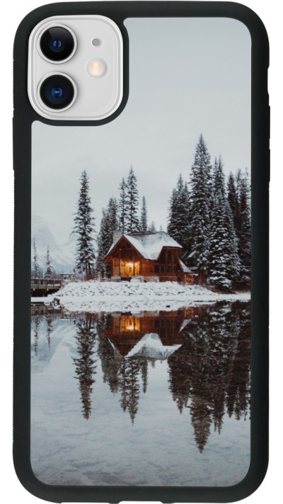 iPhone 11 Case Hülle - Silikon schwarz Winter 25 Winter house forest afternoon