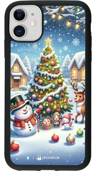 iPhone 11 Case Hülle - Silikon schwarz Weihnachten 2023 Schneemann und Tannenbaum
