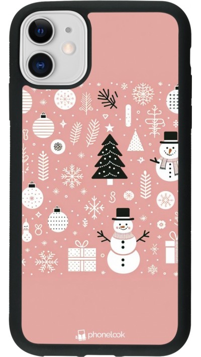 iPhone 11 Case Hülle - Silikon schwarz Weihnachten 2024 Rose Schneemann Weihnachten
