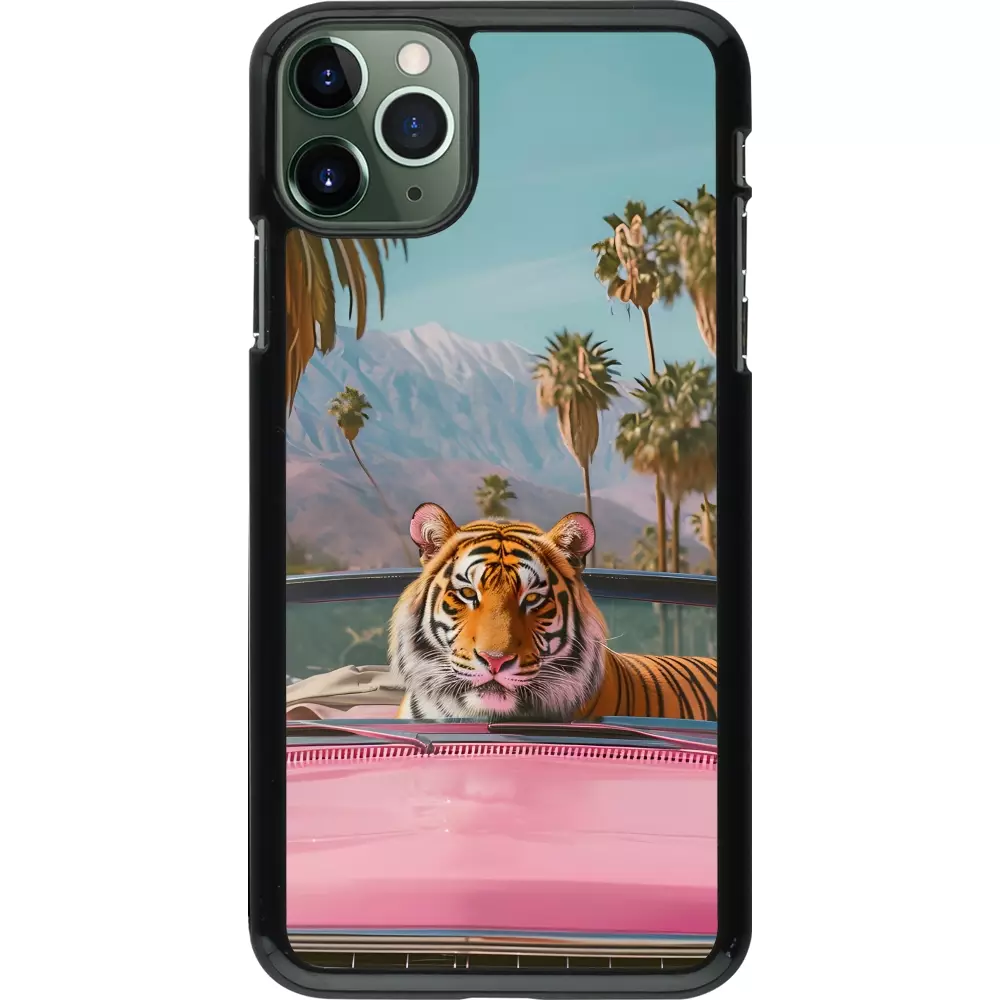 iPhone 11 Pro Max Case Hülle - Tiger Auto rosa