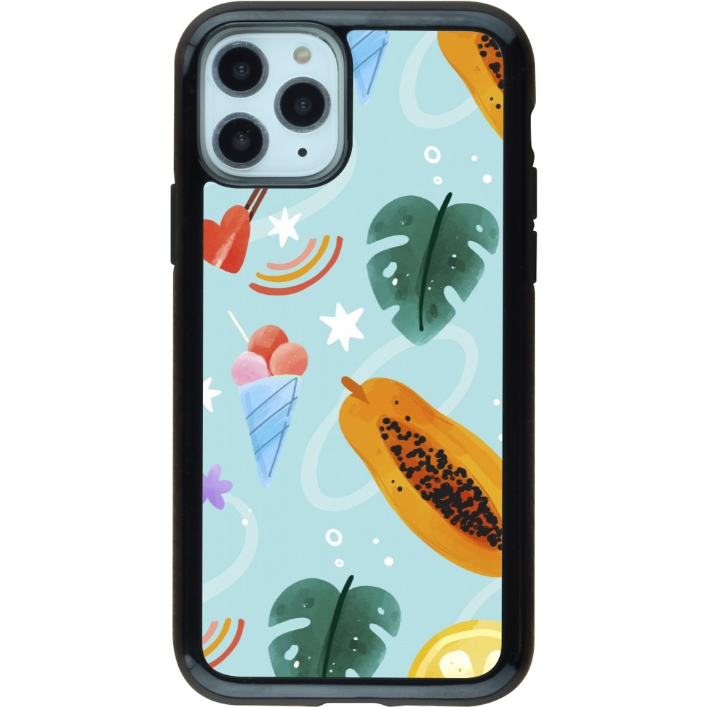 iPhone 11 Pro Case Hülle - Hybrid Armor schwarz Summer 2025 Pattern papaya