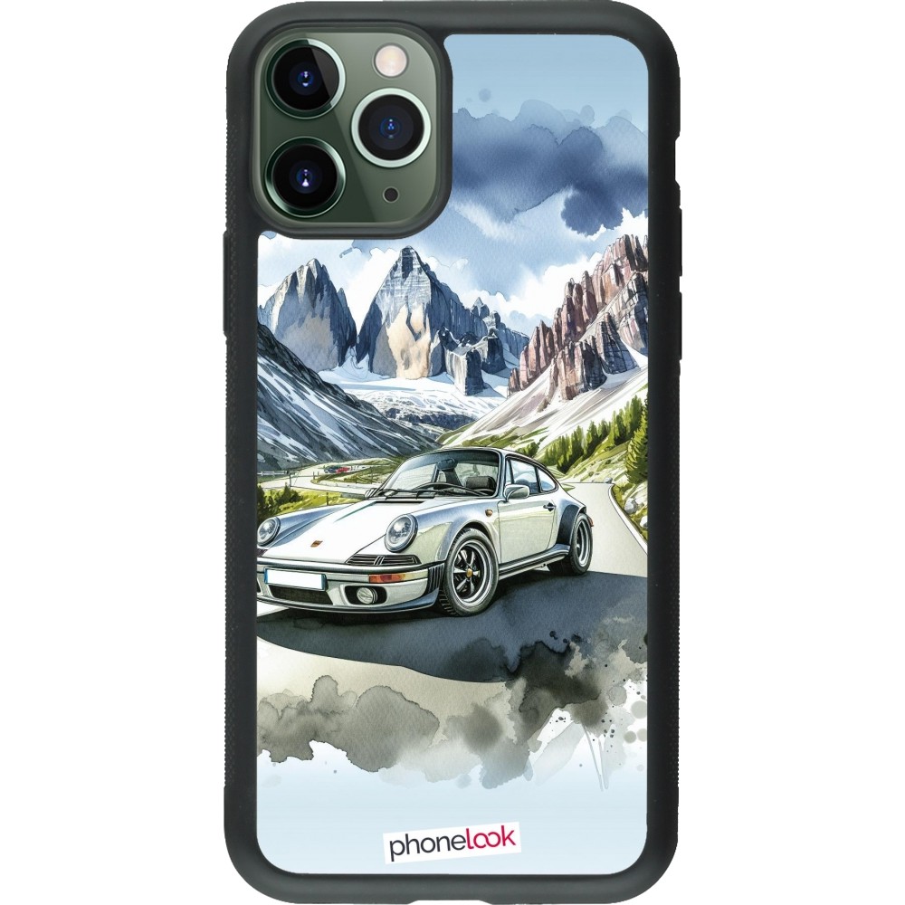 iPhone 11 Pro Case Hülle - Silikon schwarz Porsche 911 Berg Aquarell