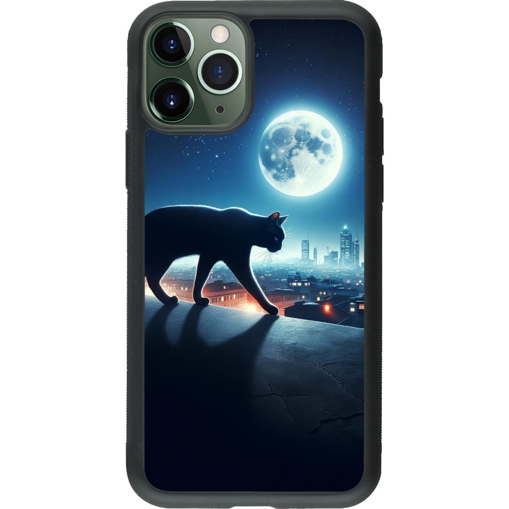 iPhone 11 Pro Case Hülle - Silikon schwarz Schwarze Katze unter dem Vollmond