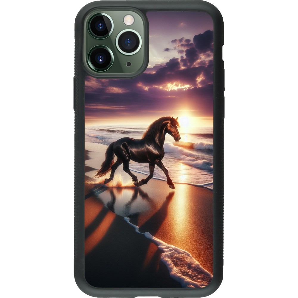 iPhone 11 Pro Case Hülle - Silikon schwarz Pferd majestätisch Strand