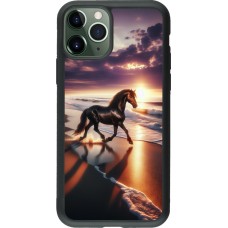 iPhone 11 Pro Case Hülle - Silikon schwarz Pferd majestätisch Strand