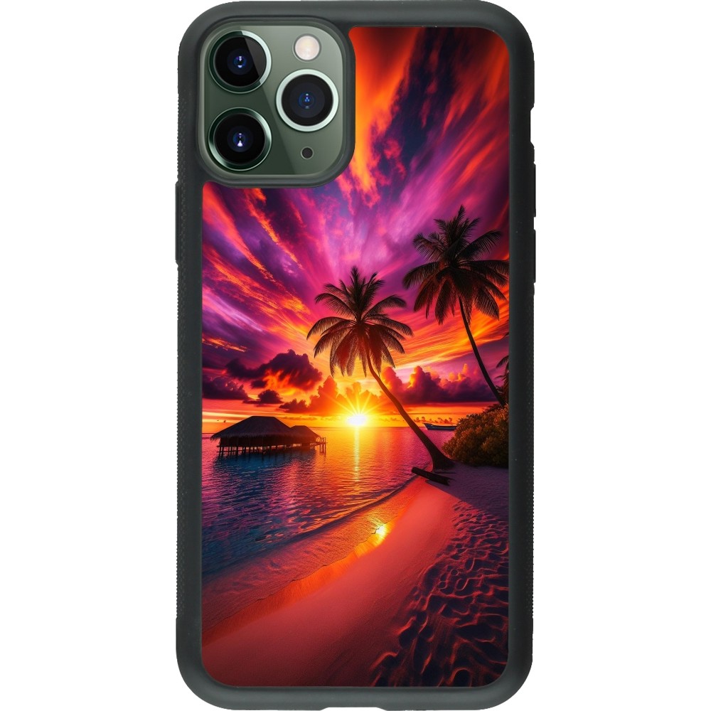 iPhone 11 Pro Case Hülle - Silikon schwarz Malediven Abenddämmerung Glückseligkeit