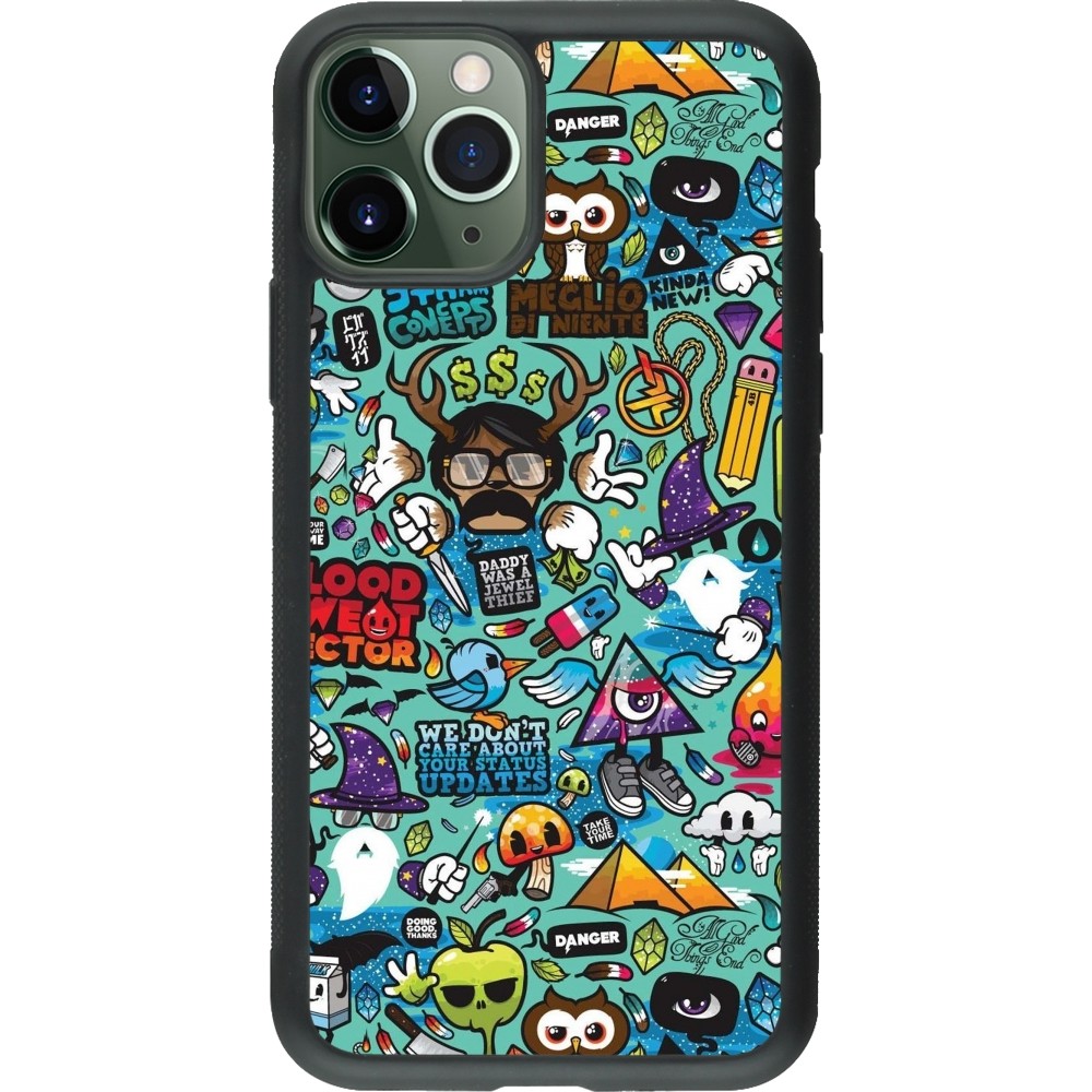 iPhone 11 Pro Case Hülle - Silikon schwarz Mixed Cartoons Turquoise