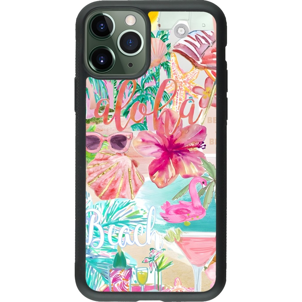 iPhone 11 Pro Case Hülle - Silikon schwarz Preppy Collage Aloha