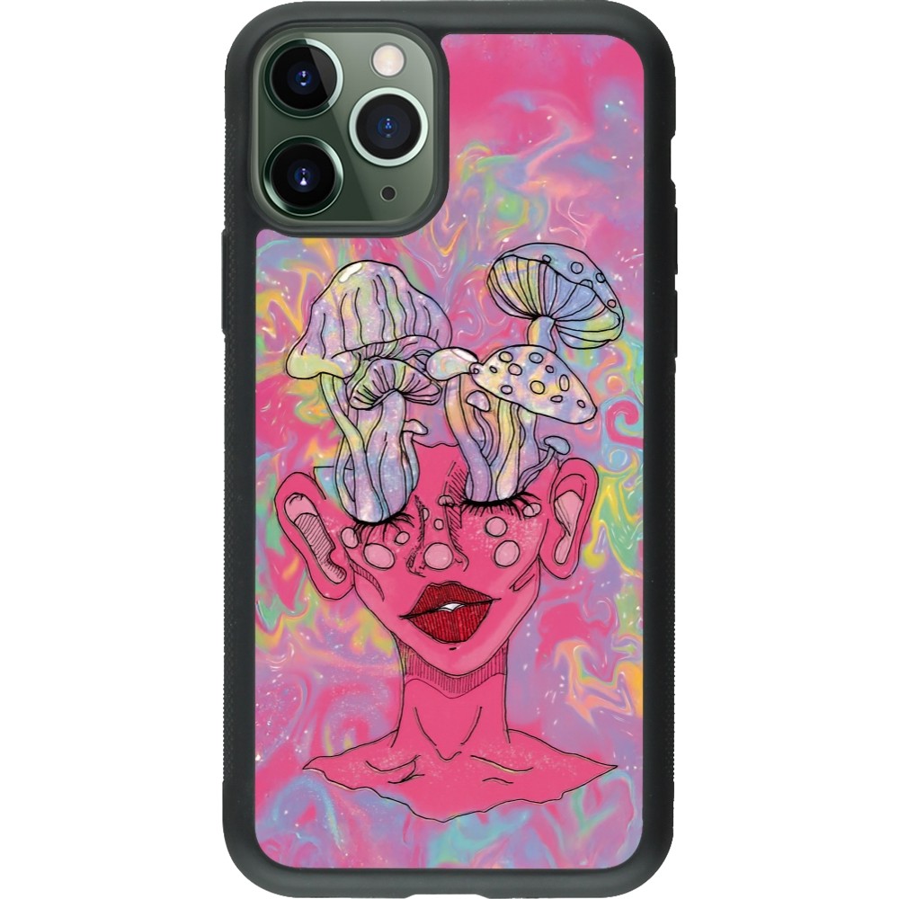 iPhone 11 Pro Case Hülle - Silikon schwarz Psychedelic pink mushroom